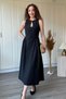 Chest Detailed Waist Fitted Poplin Midi Black Dress - 2
