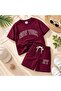 Boy's Slogan Text Embroidered T-Shirt - Shorts Bottom Top Set