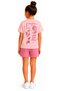 Girl's T-Shirt and Shorts Set with "Lonely" Written on the Front and Back, Teddy Bear Pattern, Powder Color - 2
