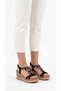 Novira Suede Shiny Colorful Stone Embellished Wooden Heel Bow Tie Natural Stone Look Ankle Elastic Tie Wedge Heel 7 cm - 6