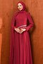 Burgundy Pearl Embroidered Cape Evening Dress - 2