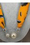 Yellow Patterned Scarf Necklace with Large Pearl Detail Women's Stylish Design Necklace - 2