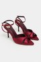 Monica Burgundy Satin Ankle Belt Detailed Women's Thin Heeled Shoes - 4