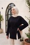 Tie-Waist Slit Combed Cotton Tunic - Black - 5