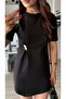 Black Asymmetrical Mini Dress with Accessory Detail - 4