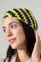 Yellow Navy Blue Sequined Hand Knitted Triangle Bandana – Handmade Hair Band - 5