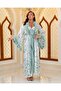 Special Design Feather Detailed 2-Piece Long Dressing Gown Full Satin