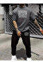 Men's Cotton Text Printed T-Shirt Tracksuit Set Crew Neck Casual Comfortable