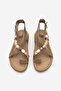 Women's Genuine Leather Ankle Strap Flip-Flop Sandals with Stones, Montera Camel Suede - 6