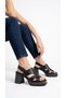 Zoryla Women's Leather Gold Buckle Thick Heeled Patent Leather Band Mini Platform Open-Front Heeled Sandals 8 cm - 6