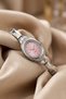 Pegonnia Women's Silver Steel Bracelet Watch Pink Textured Dial Stone Detailed Elegant Luxury Quartz Wristwatch - 3