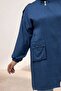 63014 Large Size Shoulder Epaulet Detailed Melange Linen Cap - Indigo - 2