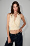 Lilov women's soft and stretchy fabric deep v-neck fitted yellow blouse