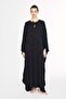 Black Long Pareo with Floral Pattern and Lace Detail on the Collar 1009 - 3