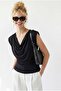 2133 Women's Padded Collar Slim Fit Sleeveless Blouse Black - 2