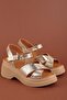 Genuine Leather Platform Heeled Sandals Pkr.64004 Gold - 8