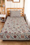 Shawl Patterned Bohemian Cream Single Pique Set - Ethnic Floral Blue Tile 160X220 cm Bedspread - 5