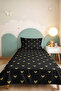 Black Hearts Minimal Youth Room Single Pique Set - Gold 160X220 cm Quilted Bedspread - 2