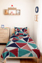 Geometric Turquoise Young Room Single Pique Set - Modern Burgundy 160X220 cm Quilted Bedspread - 4