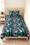 Tropical Floral Black Single Pique Set - Botanical Leaves Pink Turquoise 160X220Cm Bedspread - 6