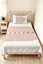 Geometric Tile Young Room Single Pique Set - Beige Striped 160X220 cm Quilted Bedspread - 2