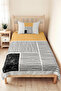 Yellow Geometric Young Room Single Pique Set - Black Striped 160X220 cm Quilted Bedspread - 4