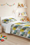 Geometric Yellow Young Room Single Pique Set - Mint Striped 160X220 cm Quilted Bedspread - 2
