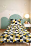 Yellow Geometric Young Room Single Pique Set - Anthracite Gray 160X220 cm Quilted Bedspread - 2