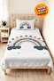 Rainbow Pastel Boy's Room Single Pique Set - Bohemian Blue Tile 160X220Cm Bedspread