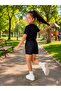 Girl's Glittery Stoned Black Shorts Set - 2