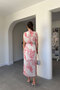 Shawl Patterned Pleated Dress - Red - 5