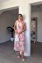 Shawl Patterned Pleated Dress - Red - 2