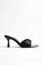 Women's Black Satin Shiny Buckle Pointed Toe Thin Heeled Slippers Minky - 3