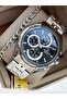Functions Active, in Stylish Box, Silver Steel Cord, Black Dial, Men's Wristwatch with Calendar + Chain Bracelet