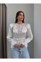 Lace Detail Lace-Up Satin Blouse - 2