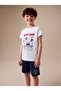 Boy's Combed Cotton 2-Piece Set with Pre-Printed T-Shirt and Printed Shorts Navy Blue