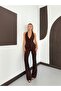 Women's Brown V-Neck Halter Top and Pants Double Set - 2