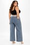 Plus Size Denim Belted High Waist Wide Leg Women's Trousers - 2