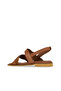 Tan Leather-Suede Women's Flat Sandals - 4