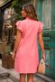 Women's Pink V-Neck Dress with Ruffled Sleeves and Tie Detail Arm-25Y001022 - 2