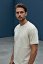 Men's Beige Oversize Crew Neck T-Shirt in Regular and Oversized Sizes - 172 - 3