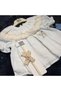 Girl's Scallop Collar Blouse & Pants 2-Piece Set - 100% Natural Cotton - Ecru - 6