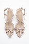 Women's Beige Patent Leather Piping Detailed Strapped Pointed Toe Thin Heel Stiletto Classic Heeled Shoes Zare - 2