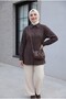 Striped Buttoned Modal Tunic with Side Laces - Brown - 5