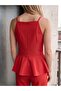 Lcw Vision Red Square Collar Rope Strap Peplum Blouse - 3