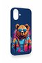 iPhone 16 Plus Compatible Bear Pattern Silicone Case with Glasses - 3