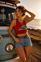 Women's Cotton Landscape Printed Short Sleeve Elastic Crop T-Shirt - 6