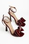 K-48 Burgundy Patent Leather Ankle Strap Bow Heeled Women's Shoes - 3