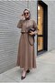 Single Button Embroidered Skirt Linen Look Suit - Mink - 5