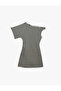 Cotton Shirred Boat Neck One Shoulder Mini Striped Dress